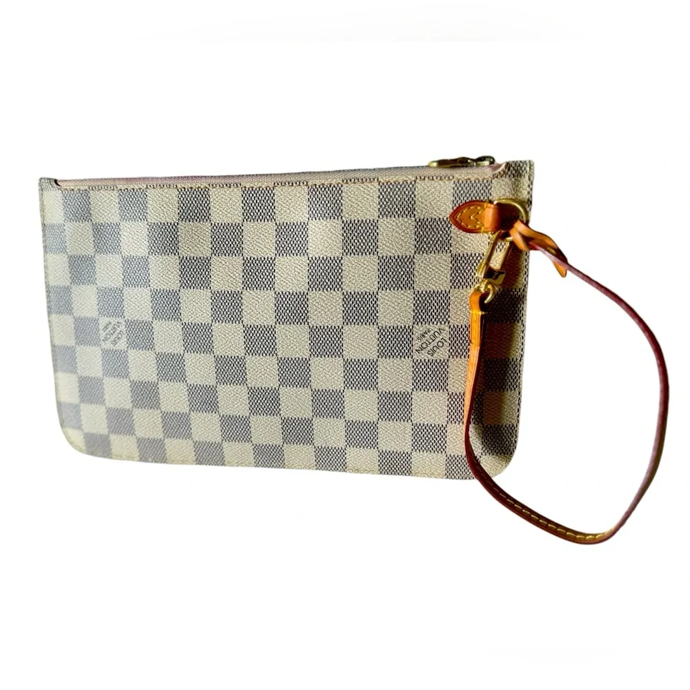 LOUIS VUITTON Damier Azur Canvas Neverfull Pochette Zippered Clutch Bag.